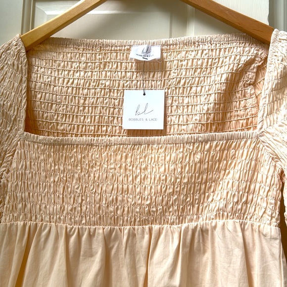 Bobbles & Lace Honeybun Natural Dress/ Natural/ Small smocked top and sleeves. - Picture 2 of 6